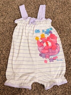 Vintage RARE Care Bears Lavender & White Striped Girls Romper